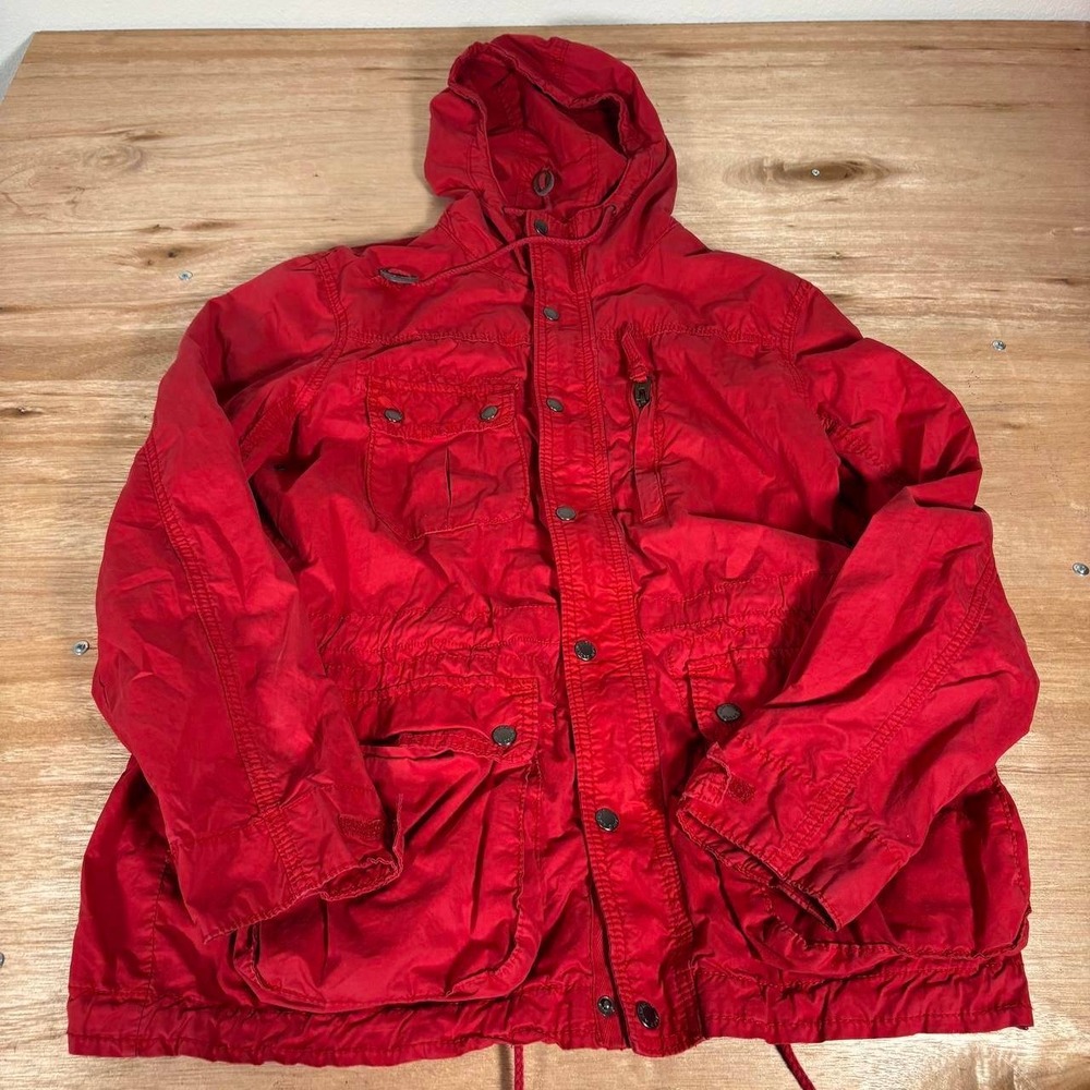 American Eagle Womens Red Utility Field Jacket Hooded Cargo Parka Medium No77